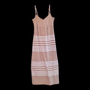Tommy Bahama Maxi Dress Neutral Stripes Cotton Lined XS Adjustable Straps